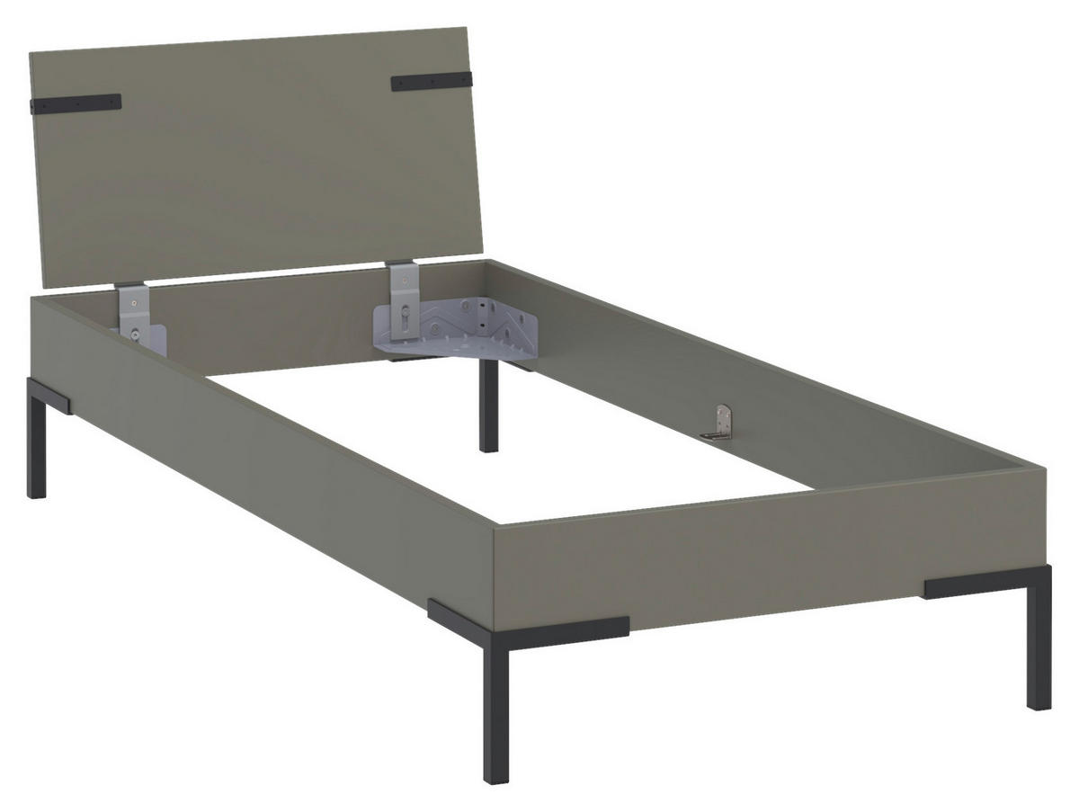 BETT 90/200 cm,  in Grau, Grün,  - Schwarz/Grau, Design, Metall (90/200cm) - Xora