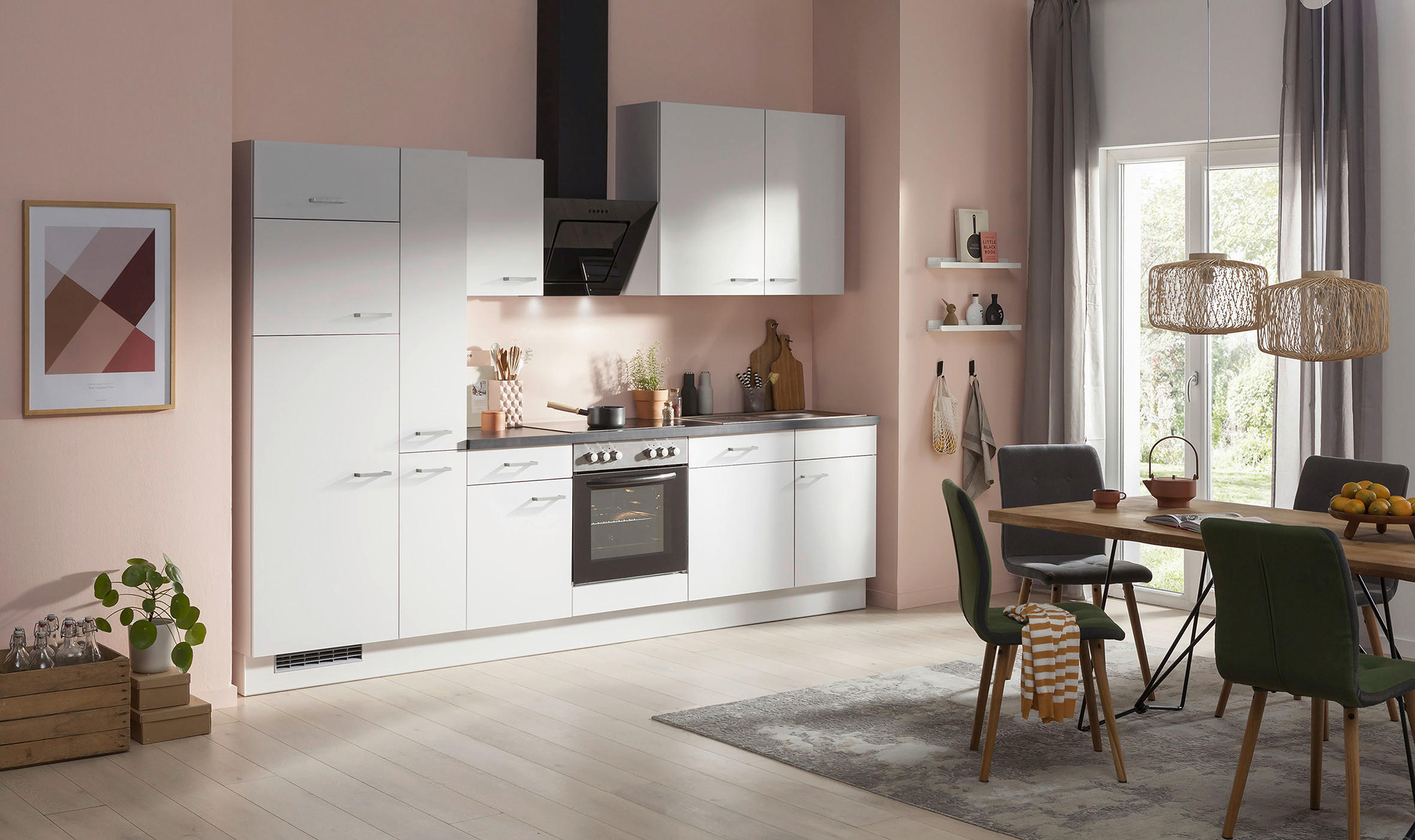 KÜCHENBLOCK 310 cm   in Grau, Schwarz  - Edelstahlfarben/Schwarz, Basics, Holzwerkstoff/Metall (310cm) - Impuls