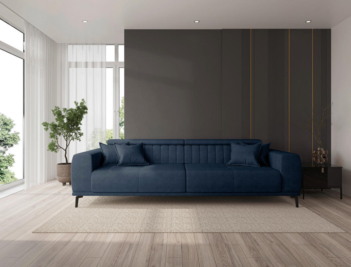 BIGSOFA Webstoff Dunkelblau  - Schwarz/Dunkelblau, KONVENTIONELL, Textil/Metall (280/80/110cm) - Carryhome