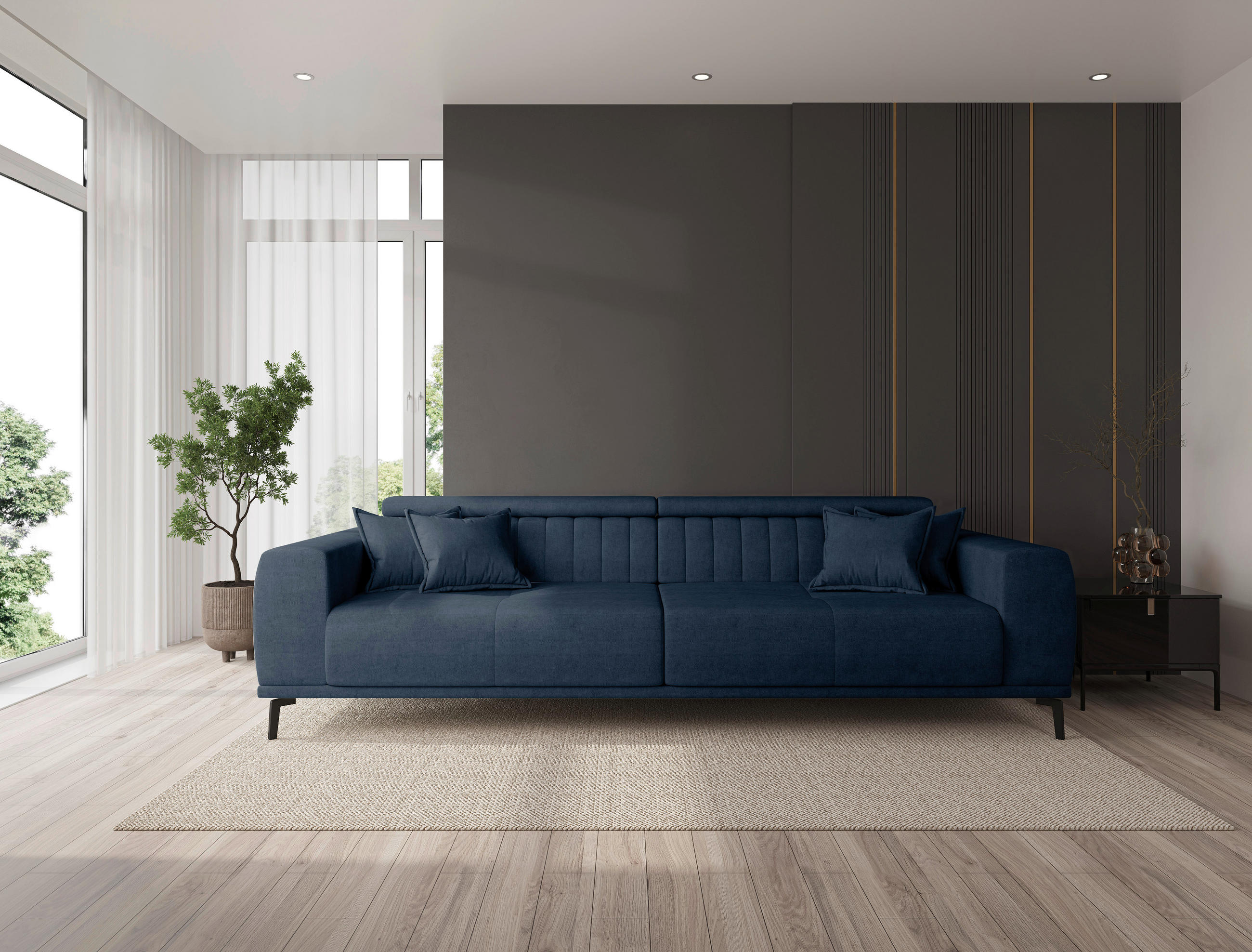 Thumbnail - Carryhome Bigsofa, Dunkelblau, Textil, 3,5-Sitzer, Füllung: Schaumstoff, 280x80x110 cm, Rücken echt, Wohnzimmer, Sofas &...