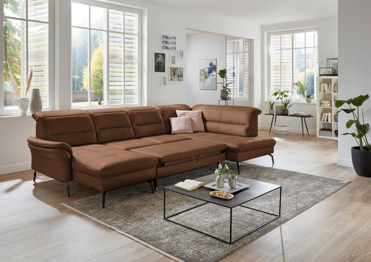 WOHNLANDSCHAFT in Echtleder Braun  - Schwarz/Braun, Design, Leder/Metall (181/336/206cm) - Beldomo Speed
