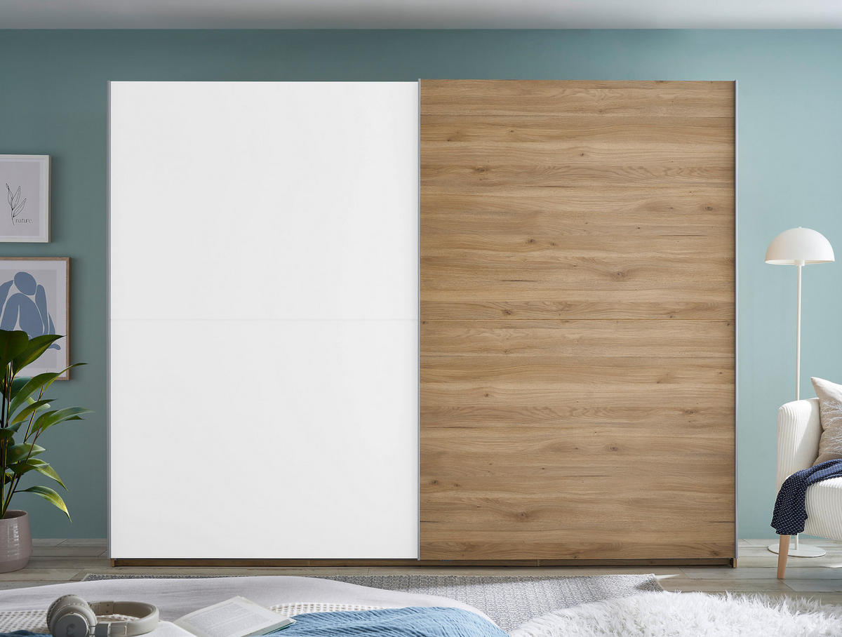 SCHWEBETÜRENSCHRANK 270/210/60 cm 2-türig Weiß, Eichefarben  - Eichefarben/Alufarben, MODERN, Holzwerkstoff/Metall (270/210/60cm) - Livetastic