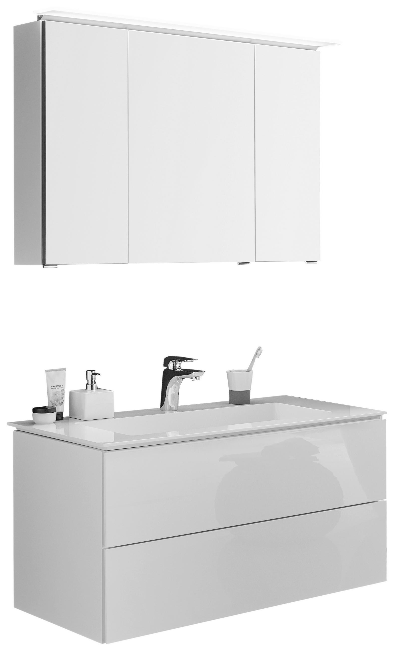 BADEZIMMER 3-teilig  in 91,2 cm  - Weiß Hochglanz/Weiß, Design, Glas/Holzwerkstoff (91,2cm) - Dieter Knoll