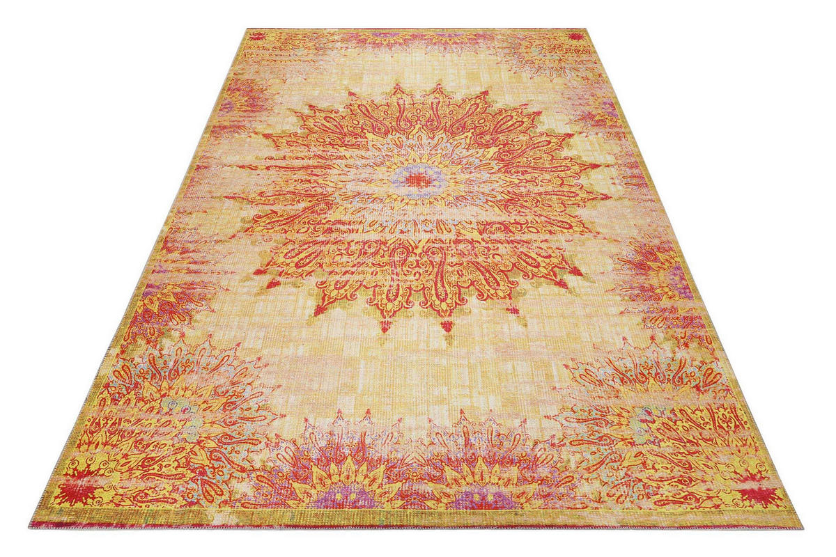 FLACHWEBETEPPICH  Wohnzimmer 140/200 cm Rooftop Orange, Rot, Hellgelb rechteckig  - Rot/Hellgelb, Basics, Textil (140/200cm) - WECON HOME