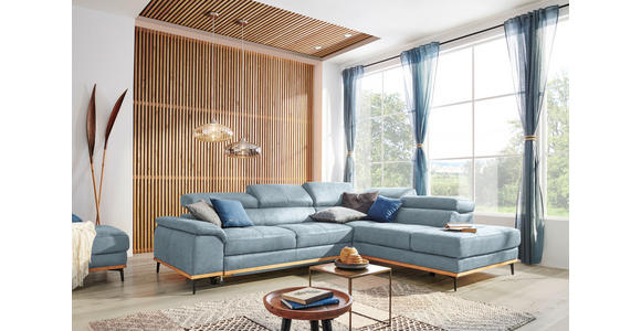 ECKSOFA Hellblau Webstoff - Schwarz/Hellblau, Natur, Holz/Textil (282/226cm) - Novel