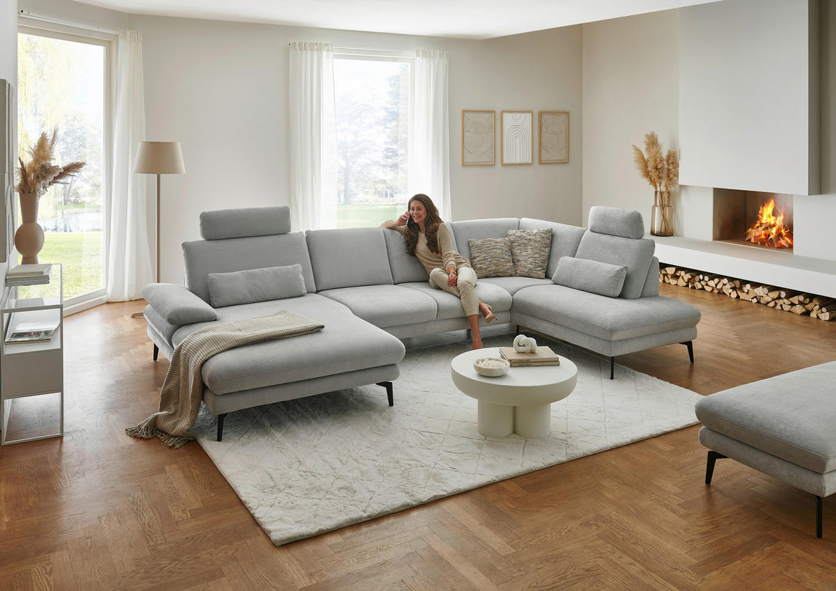 WOHNLANDSCHAFT in Chenille, Flachgewebe Silberfarben  - Silberfarben/Schwarz, Design, Textil/Metall (180/344/208cm) - Dieter Knoll