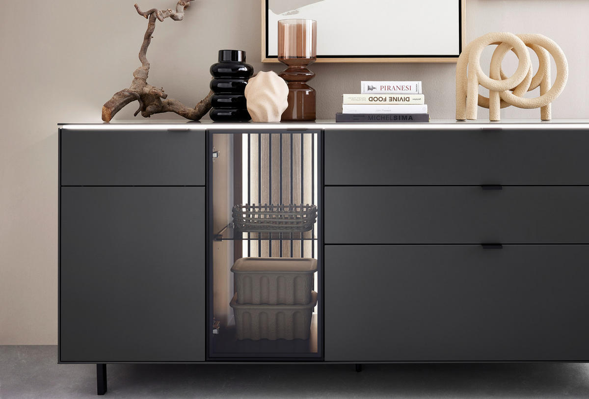 SIDEBOARD RIANI 186,2/86,1/46 cm 3 Schublade(n)  - Anthrazit/Schwarz, Design, Glas/Holz (186,2/86,1/46cm) - Dieter Knoll