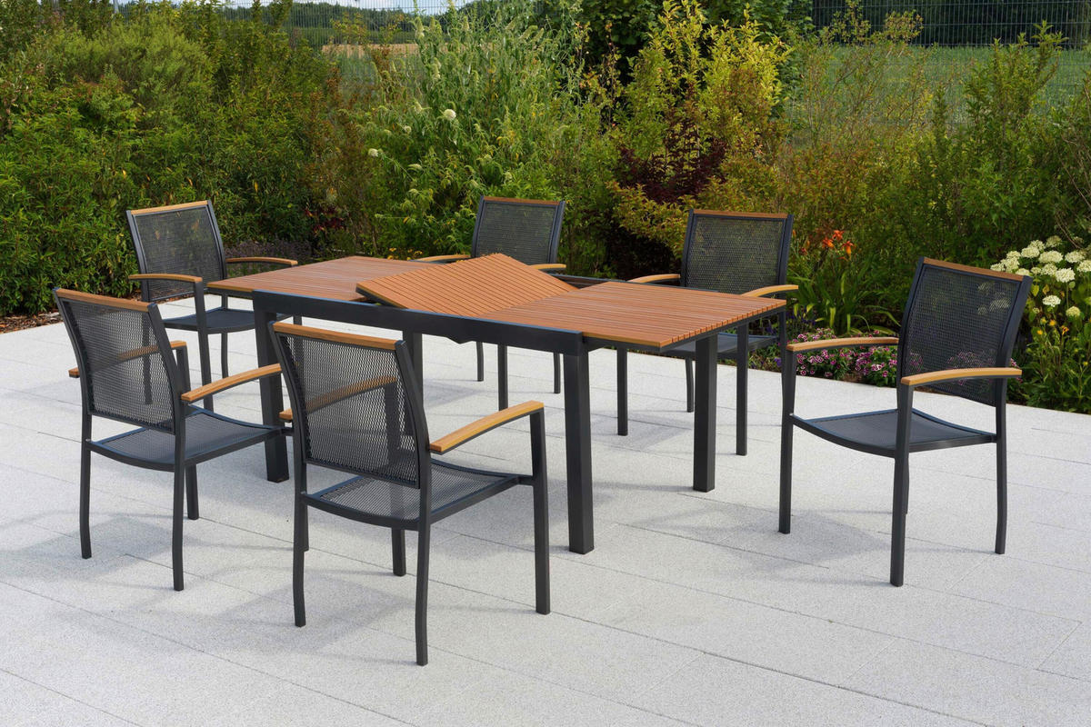 GARTENTISCHGRUPPE  - Graphitfarben/Naturfarben, KONVENTIONELL, Kunststoff/Metall - Gardenson