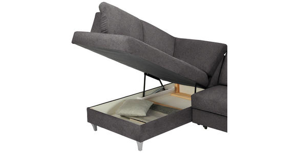 ECKSOFA in Flachgewebe Graubraun 186/255 cm - Graubraun/Silberfarben, KONVENTIONELL, Holz/Textil (186/255cm) - Cantus