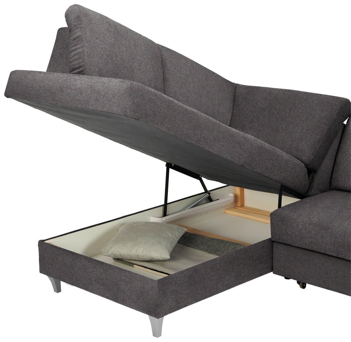 ECKSOFA in Flachgewebe Graubraun  - Graubraun/Silberfarben, Konventionell, Holz/Textil (186/255cm) - Cantus