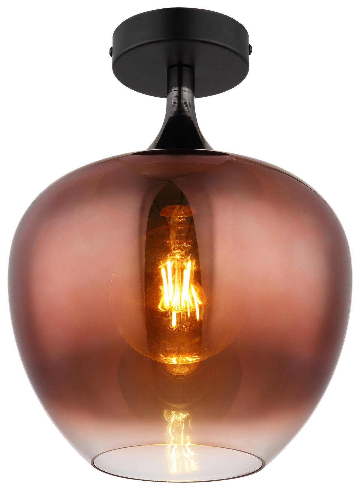 DECKENLEUCHTE 24/31,5 cm   - Schwarz/Kupferfarben, Design, Glas/Metall (24/31,5cm) - Collet's Monde