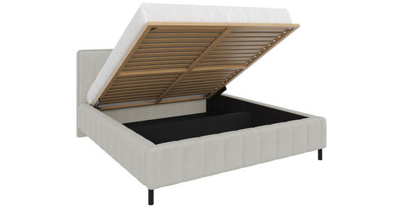 POLSTERBETT gepolstertes Kopfteil, Lattenrost, Bettkasten Beige 180/200 cm  - Beige/Schwarz, Design, Holz/Textil (180/200cm) - Carryhome