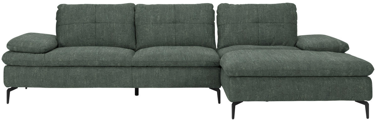 ECKSOFA in Velours Dunkelgrün  - Dunkelgrün/Schwarz, Design, Textil/Metall (301/179cm) - Chilliano