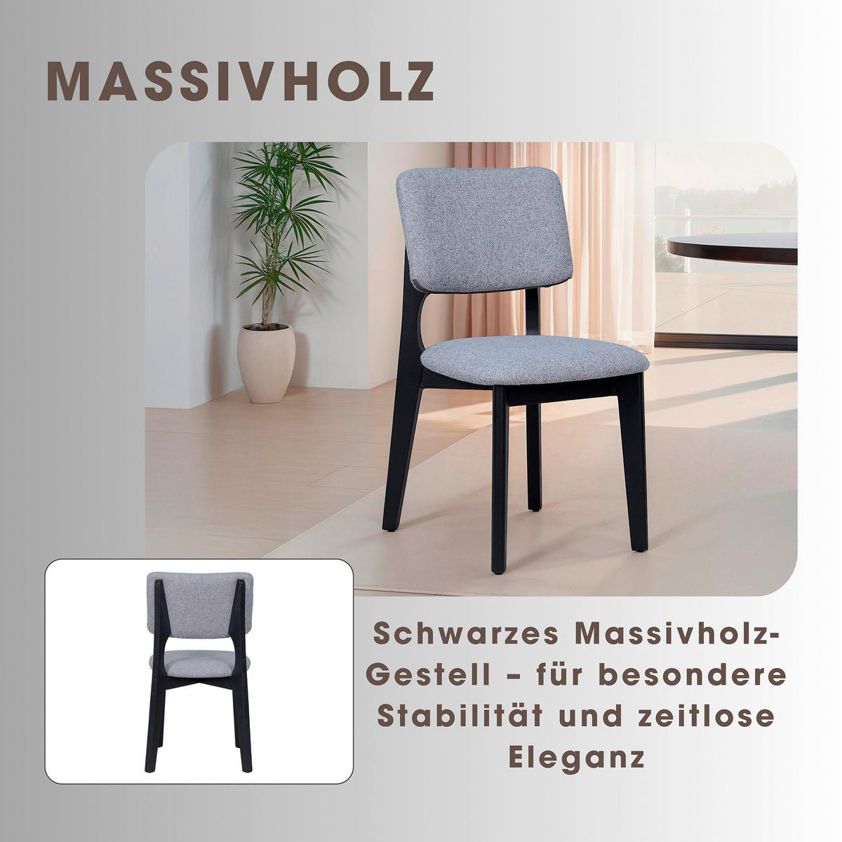 STUHL-SET Webstoff Grau, Schwarz Kautschukholz massiv  - Schwarz/Grau, MODERN, Holz/Textil (48/87/54cm) - MID.YOU