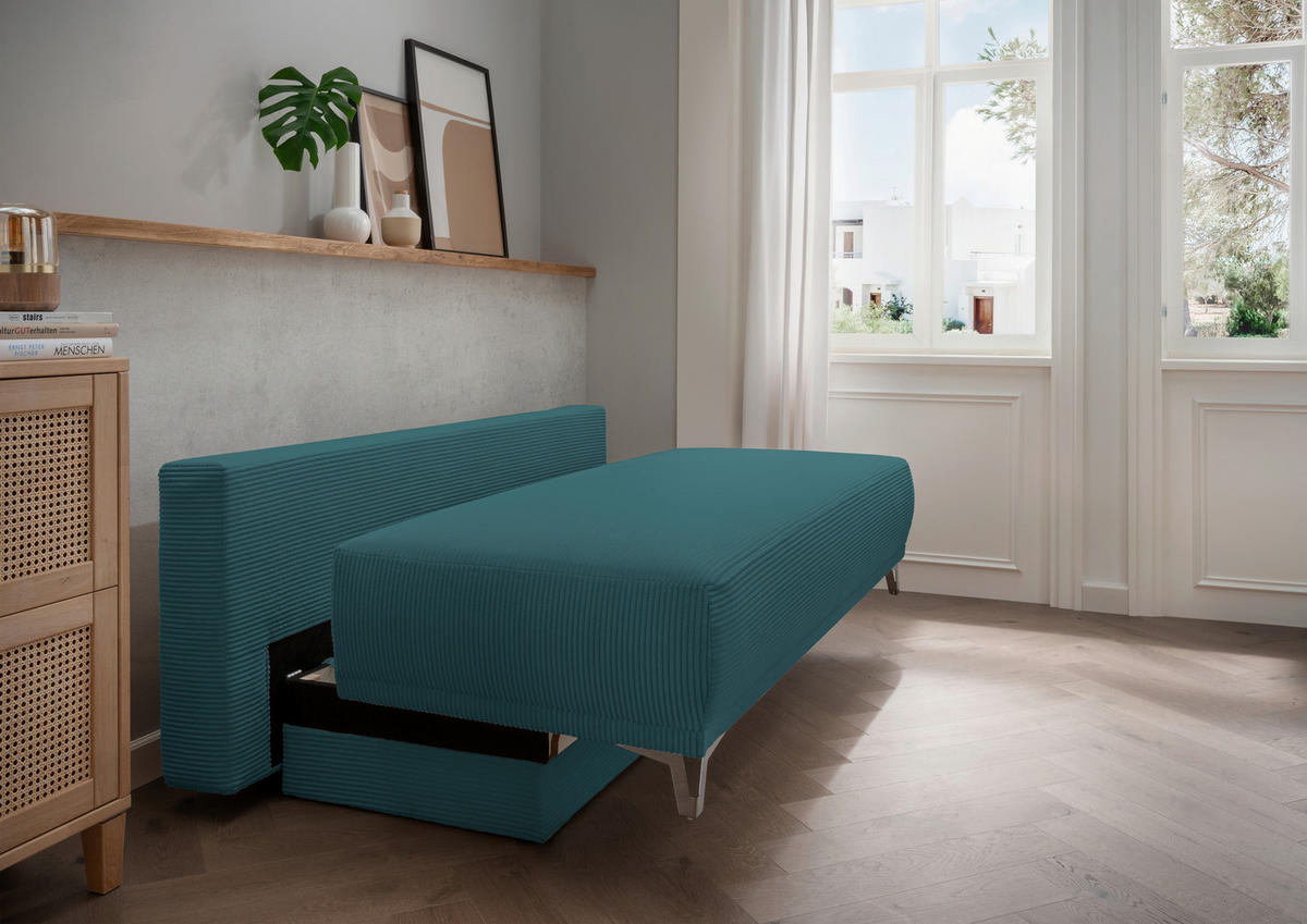 SCHLAFSOFA in Cord Petrol  - Chromfarben/Petrol, Modern, Textil/Metall (198/90/100cm) - Livetastic