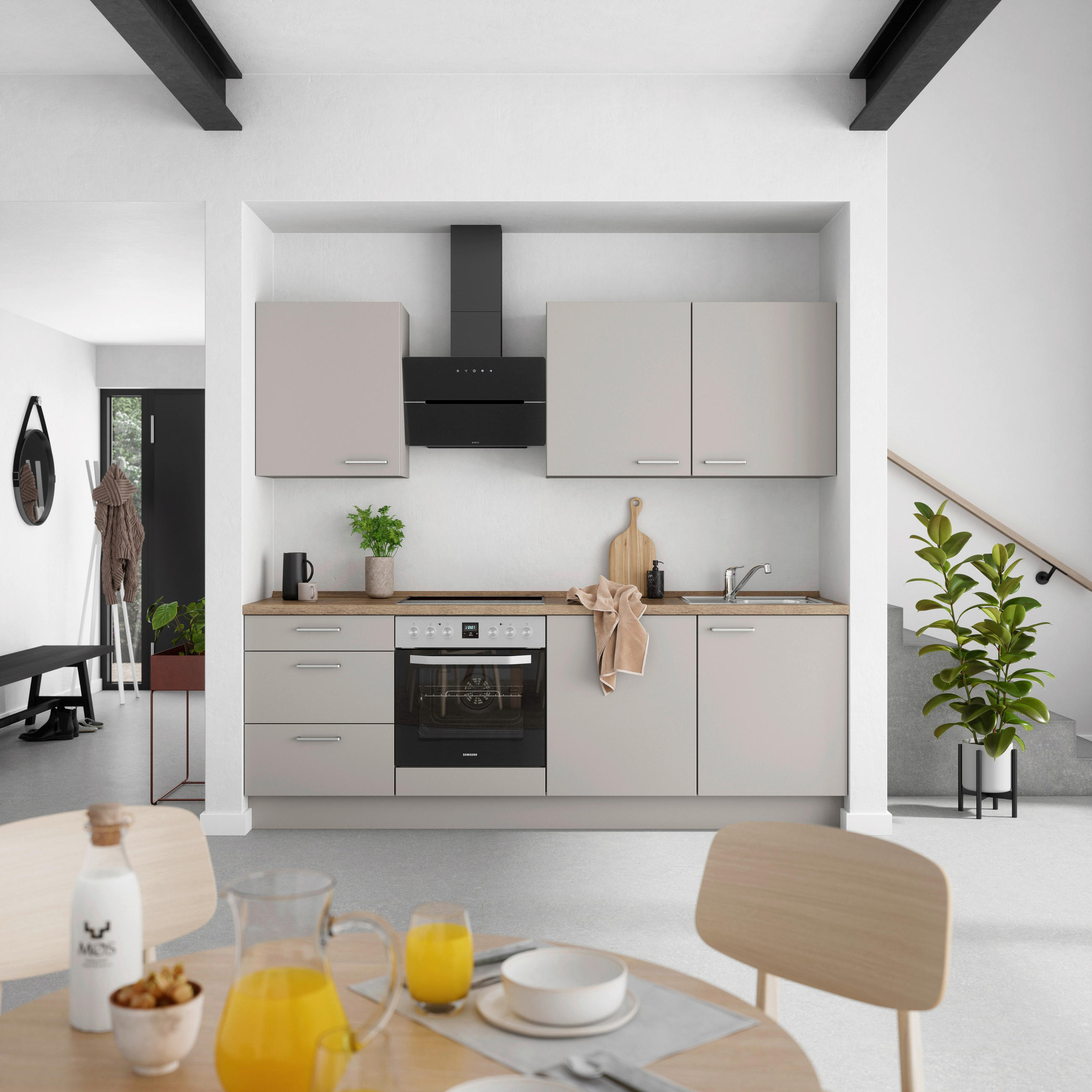 KÜCHENBLOCK 240 cm   in Grau, Eiche dunkel  - Eiche dunkel/Edelstahlfarben, MODERN, Holzwerkstoff/Metall (240cm) - Nobilia