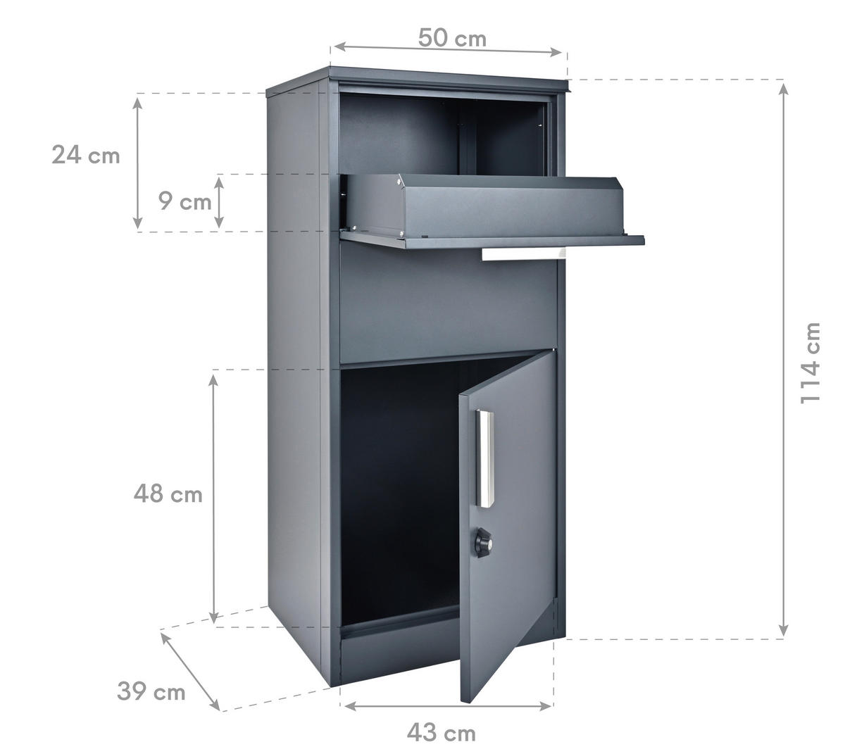 PAKETBOX  - Anthrazit, KONVENTIONELL, Metall (39/50/114cm)
