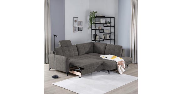 ECKSOFA in Flachgewebe, Leinenoptik Taupe  - Taupe/Schwarz, Design, Textil/Metall (247/208cm) - Xora