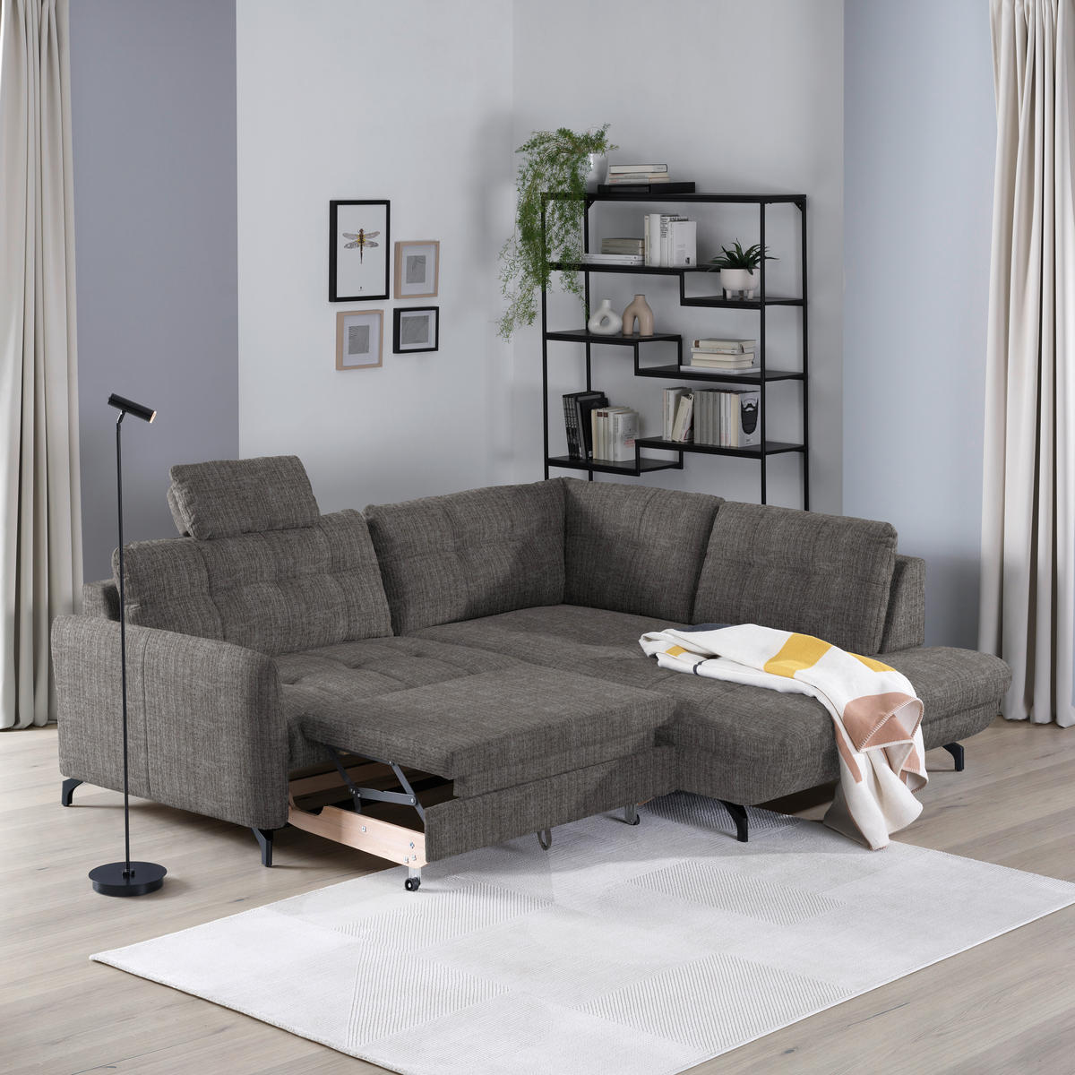 ECKSOFA in Flachgewebe, Leinenoptik Taupe  - Taupe/Schwarz, Modern, Textil/Metall (247/208cm) - Xora