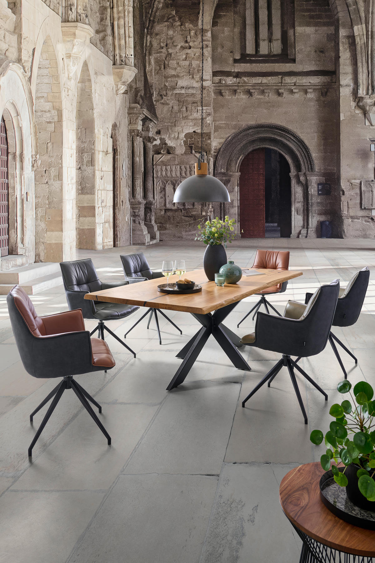 ESSTISCH in Holz 200/100/76 cm  - Eichefarben/Schwarz, Design, Holz/Metall (200/100/76cm) - Linea Natura