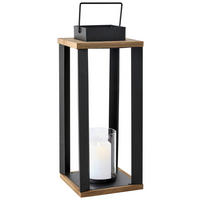 LATERNE - Schwarz/Braun, LIFESTYLE, Glas/Holz (18/44/18cm) - Ambia Home