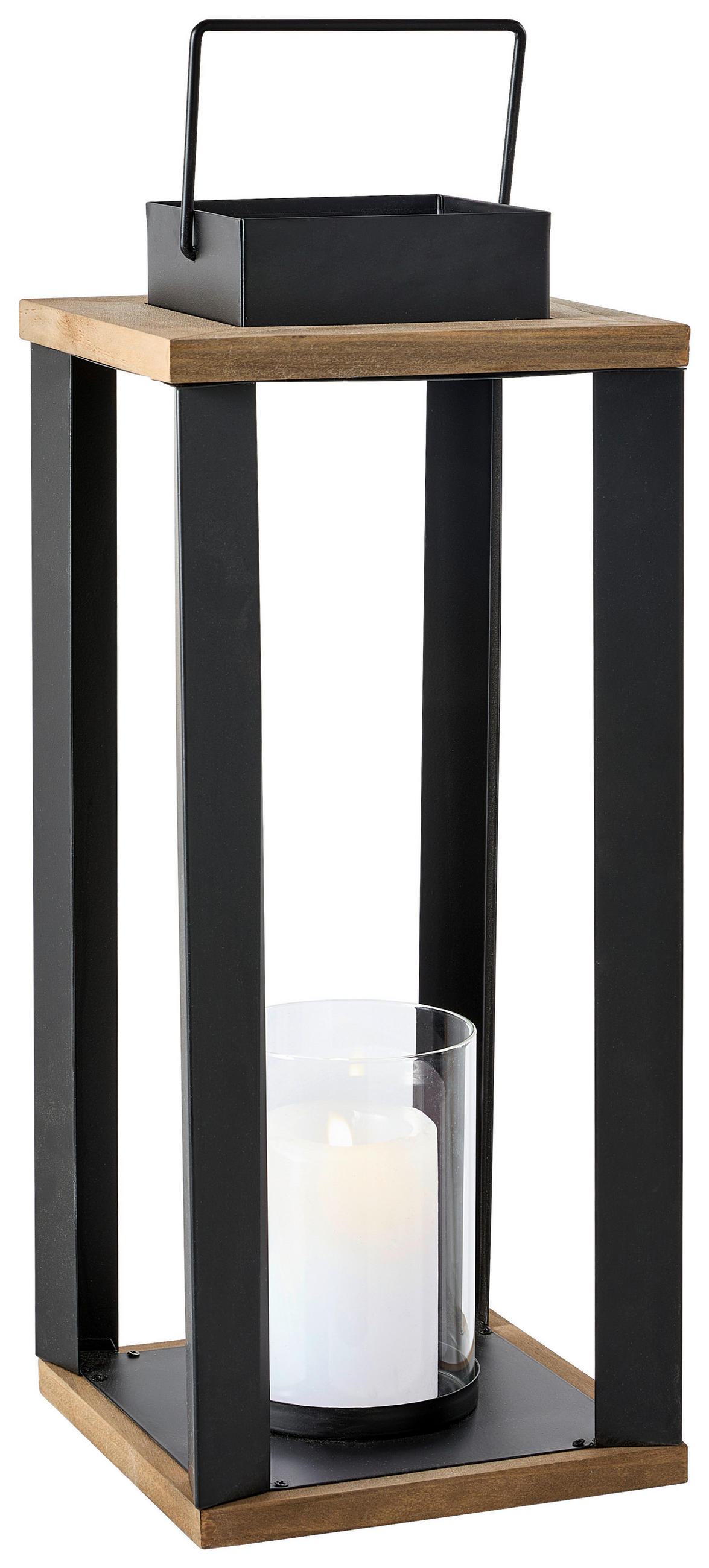 LATERNE - Schwarz/Braun, LIFESTYLE, Glas/Holz (18/44/18cm) - Ambia Home