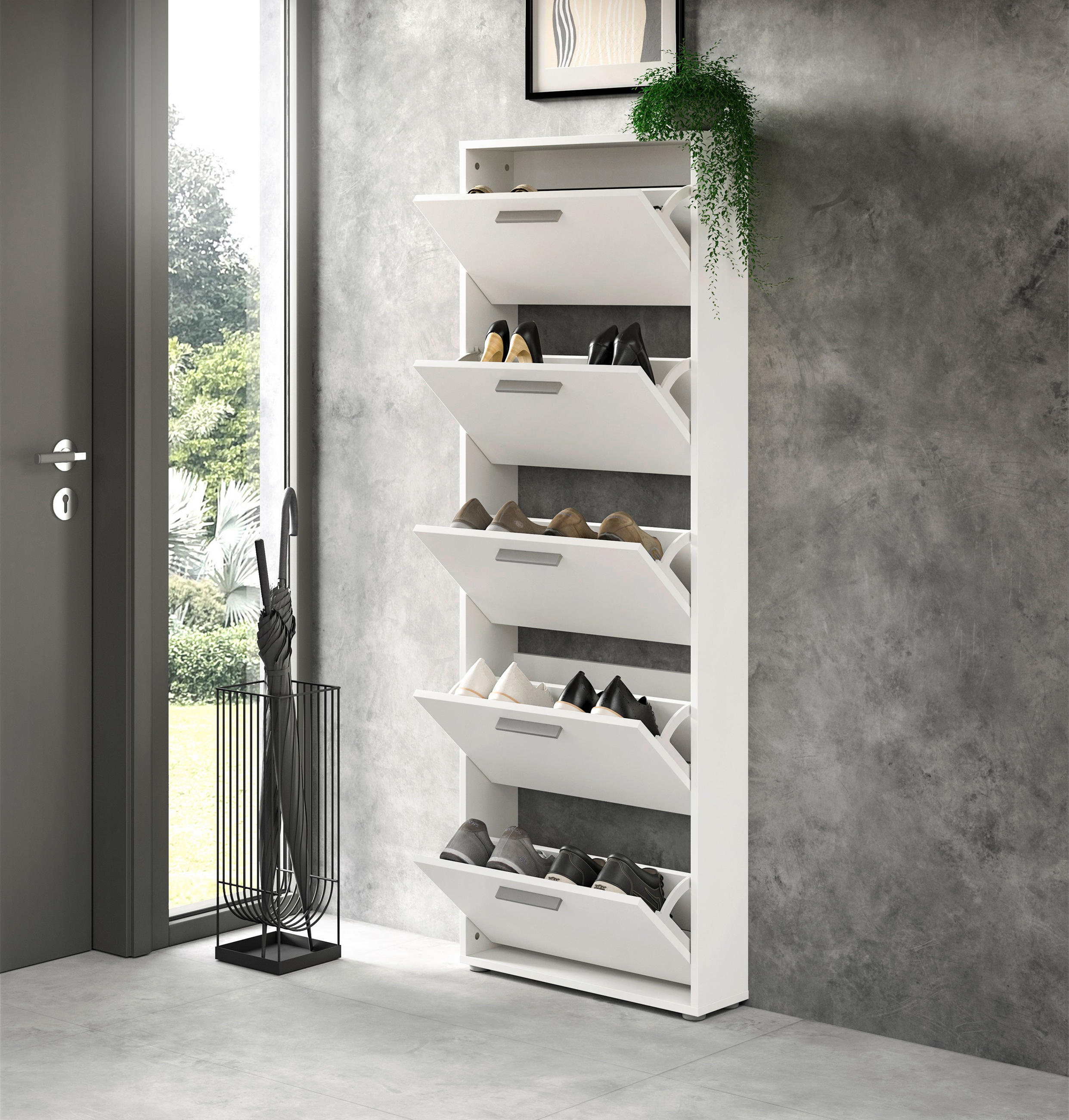 BILLENŐS CIPŐSSZEKRÉNY 59/169/17 cm  - ezüst/fehér, Design, műanyag/faalapú anyag (59/169/17cm) - Carryhome