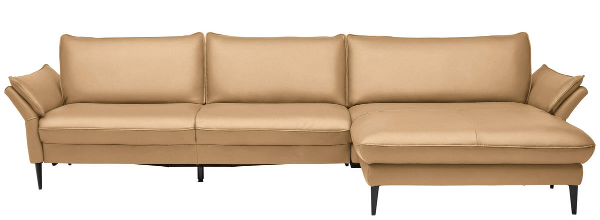 ECKSOFA Valdera in Echtleder Honig  334/172 cm  - Schwarz/Honig, Design, Leder/Metall (334/172cm) - Valdera