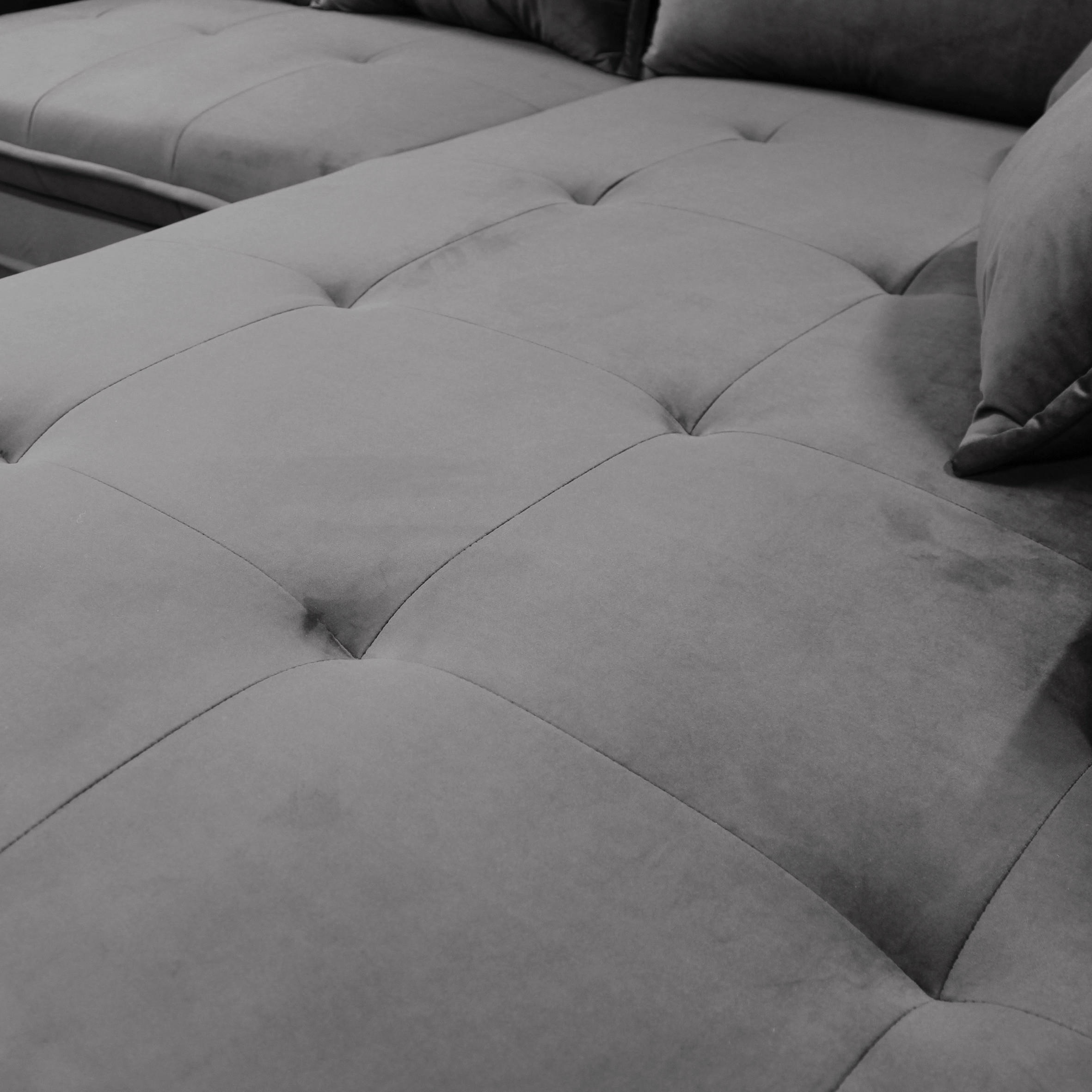 ECKSOFA Grau Velours  - Schwarz/Grau, Design, Textil/Metall (277/187cm) - Livetastic
