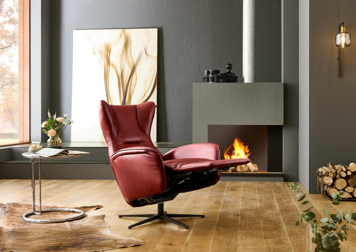 RELAXSESSEL Leder Rot  - Rot/Schwarz, Design, Leder/Metall (75/106/86cm) - Valdera