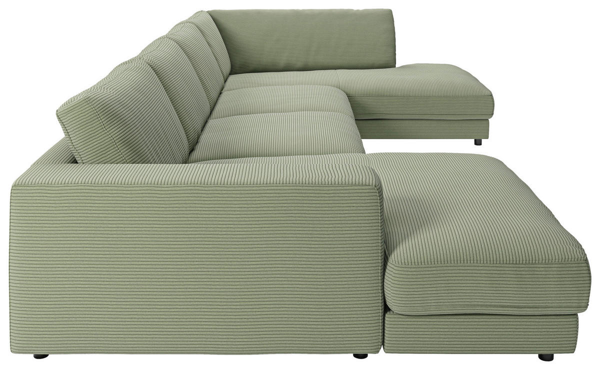 WOHNLANDSCHAFT Grün Cord  - Schwarz/Grün, Design, Kunststoff/Textil (190/425/224cm) - Pure Home Lifestyle