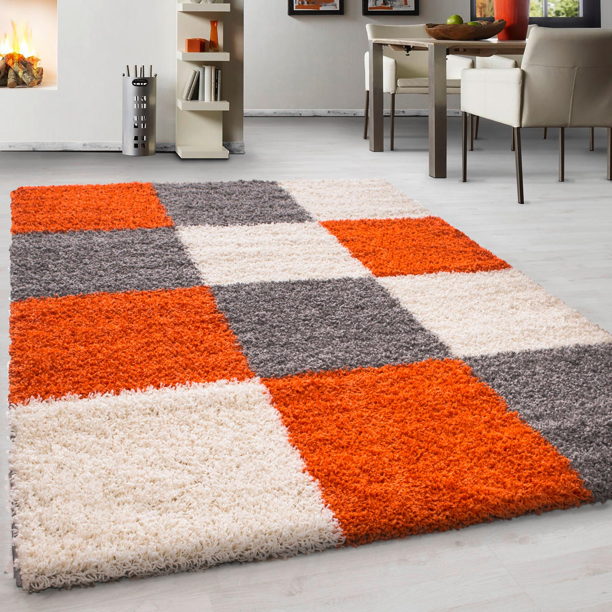 HOCHFLORTEPPICH 160/230 cm Life 1501 Weiß, Hellgrau, Terracotta  - Terracotta/Hellgrau, KONVENTIONELL, Textil (160/230cm) - Novel