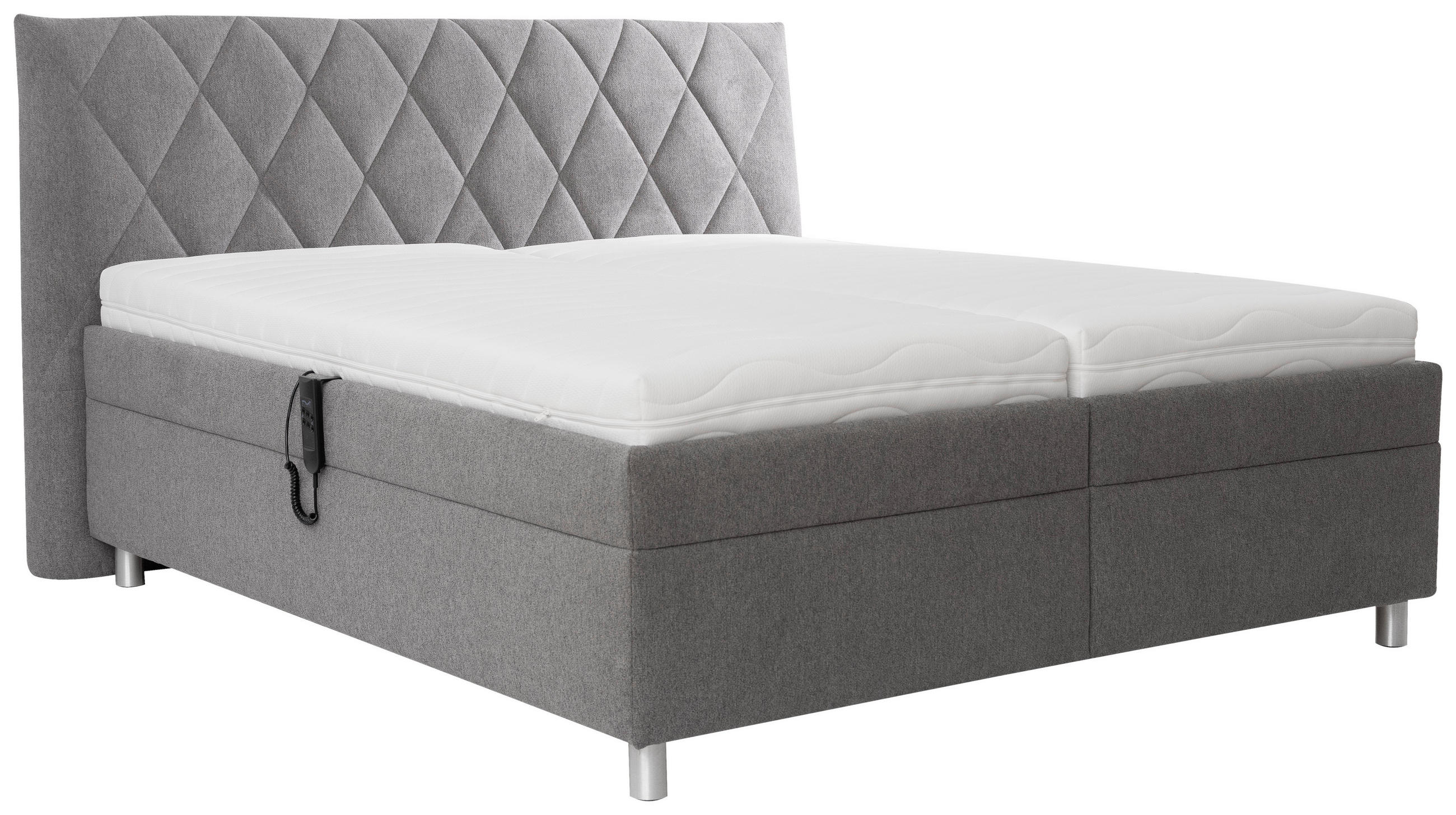 POLSTERBETT Matratze, Lattenrost, Bettkasten, motorische Verstellbarkeit Grau 180/200 cm  - Silberfarben/Weiß, KONVENTIONELL, Holz/Textil (180/200cm) - Esposa