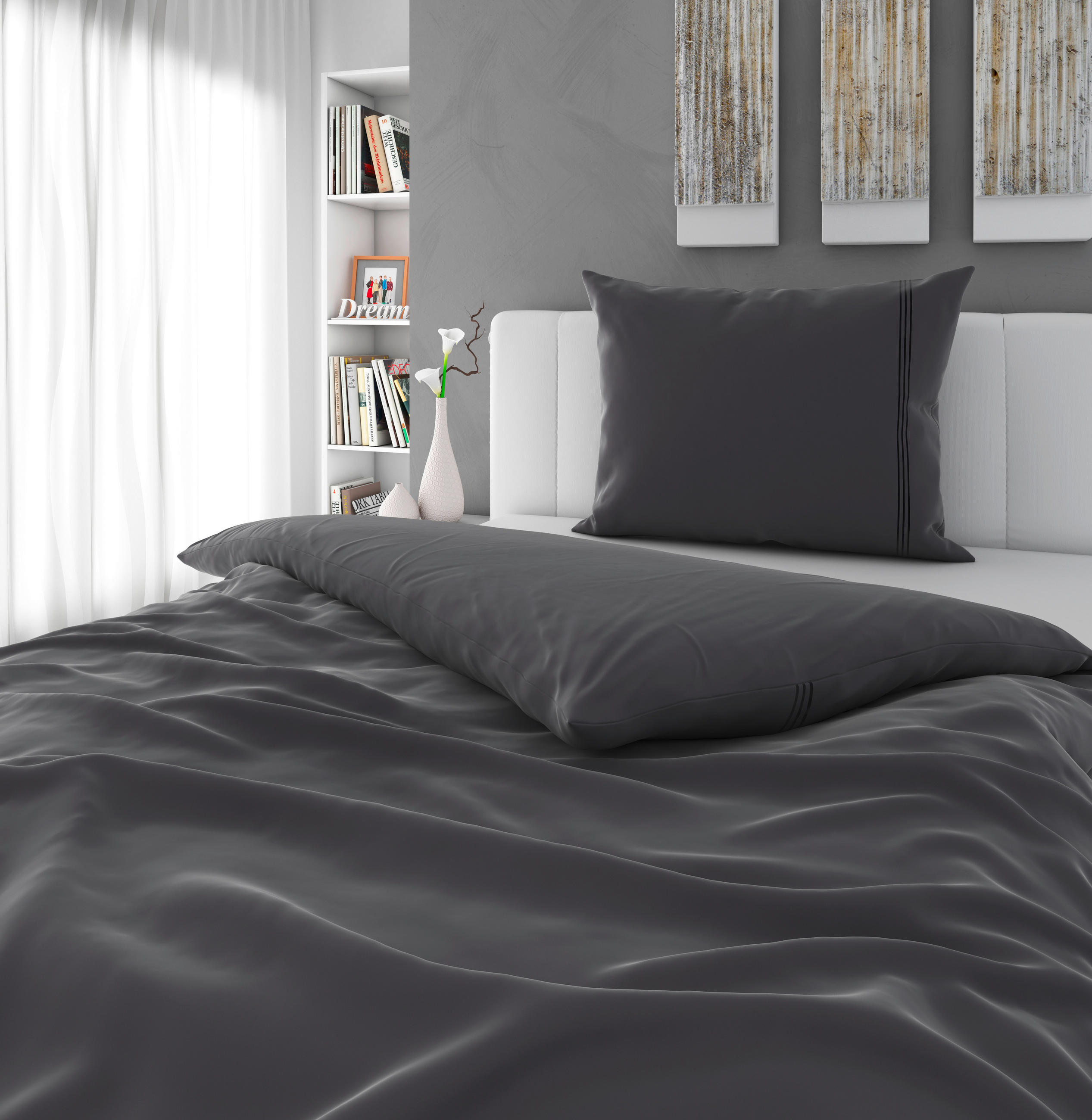 POSTEĽNÁ BIELIZEŇ, satén, sivá, 140/200 cm - sivá, Natur, textil (140/200cm) - Bio:Vio