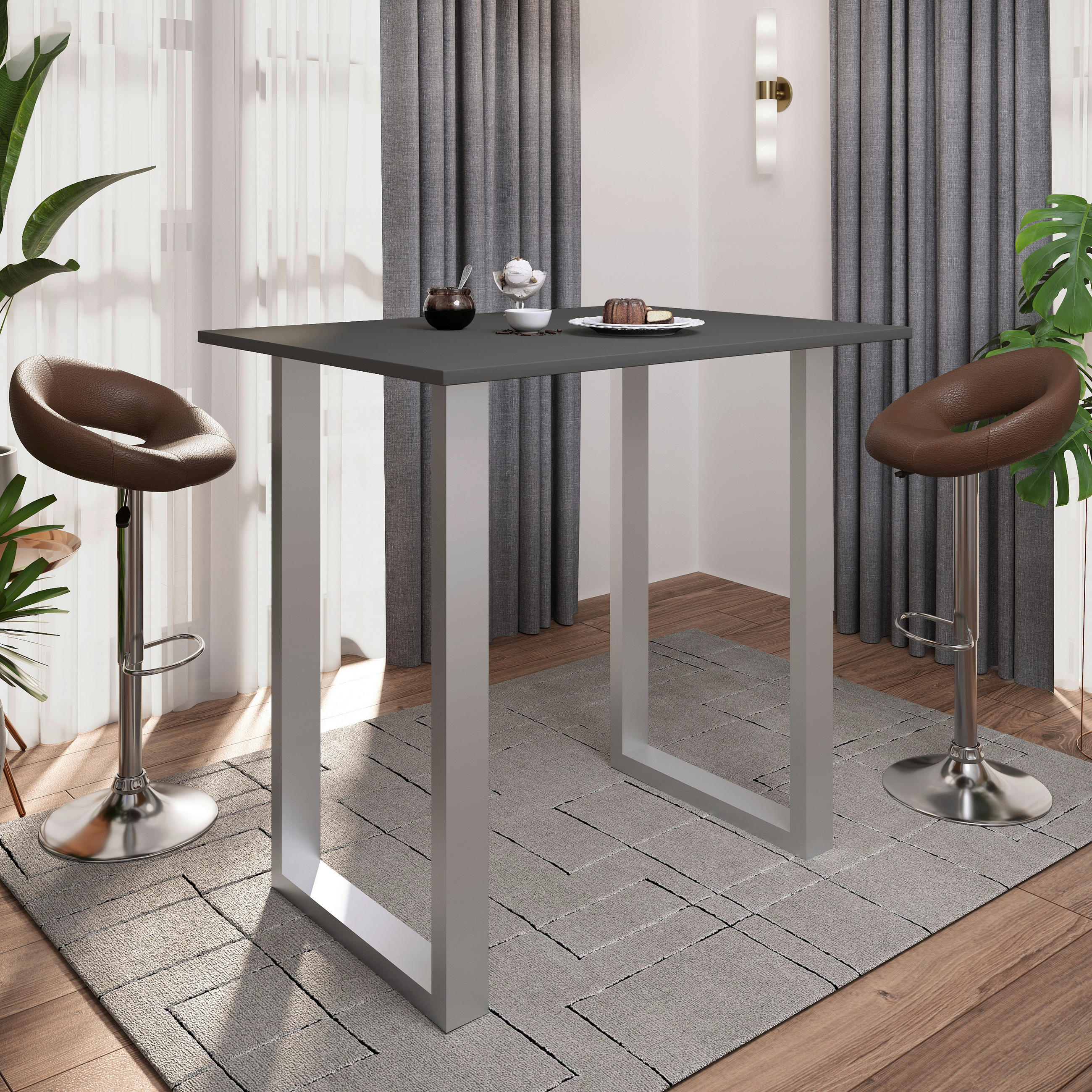 BARTISCH rechteckig Silberfarben, Honigeiche  - Honigeiche/Silberfarben, KONVENTIONELL, Holzwerkstoff/Metall (110/102/80cm)