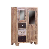 VITRINE in massiv Mangoholz, Akazie Naturfarben, Multicolor  - Messingfarben/Multicolor, Design, Glas/Holz (96/147/49cm) - Landscape