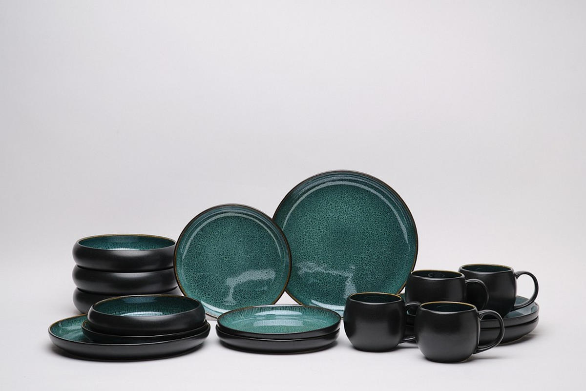 KOMPLETT SERVIS Faro Grün 16 delar  - grön, Design, keramik - Novel