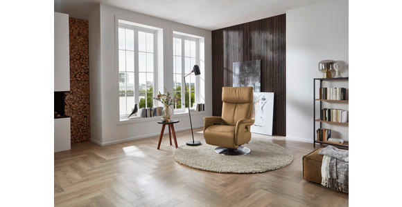 RELAXSESSEL in Leder Honig - Edelstahlfarben/Honig, Design, Leder/Metall (78/112/85cm) - Cantus