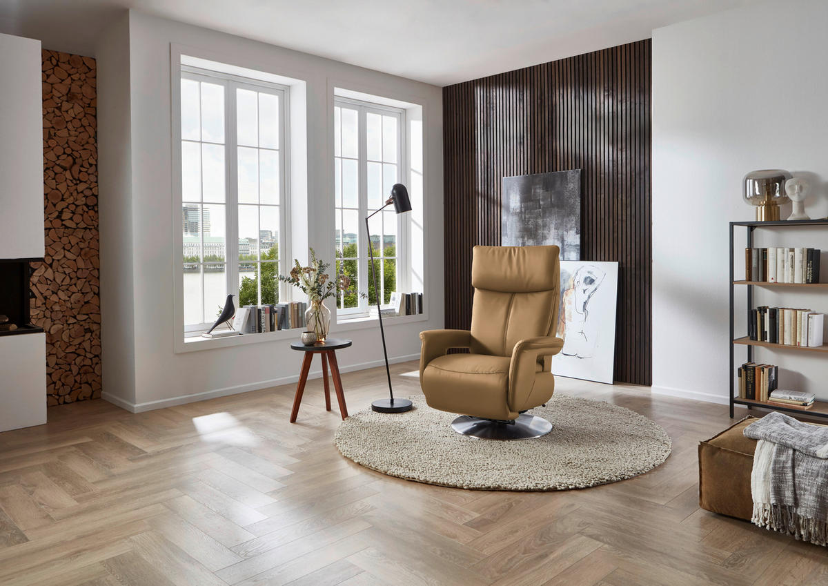 RELAXSESSEL in Leder Honig  - Edelstahlfarben/Honig, Design, Leder/Metall (78/112/85cm) - Cantus