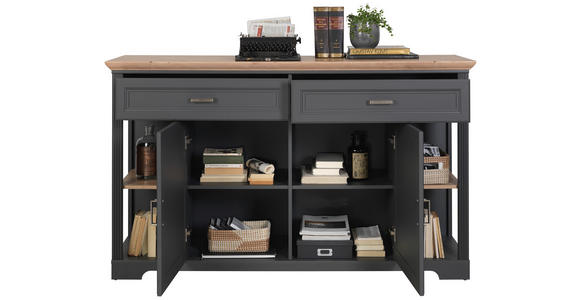 KOMMODE , 171/102/48 cm, 2 Schublade(n)  - Graphitfarben/Eiche Artisan, ROMANTIK / LANDHAUS, Holzwerkstoff/Metall (171/102/48cm) - Hom`in