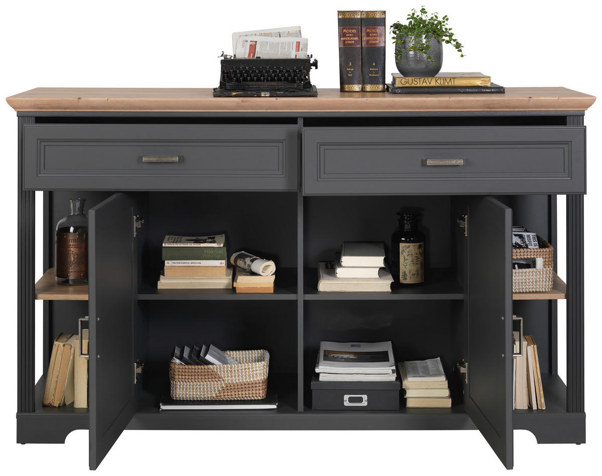 Comodă 171/102/48 cm  - grafit/stejar Artisan, Romantik / Landhaus, metal/material pe bază de lemn (171/102/48cm) - Landscape