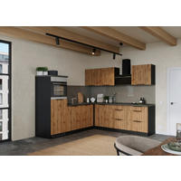 HÖRNKÖK 240/240 cm  i grafitfärgad, ek Wotan  - ek Wotan/grafitfärgad, Basics, metall/trämaterial (240/240cm) - Held