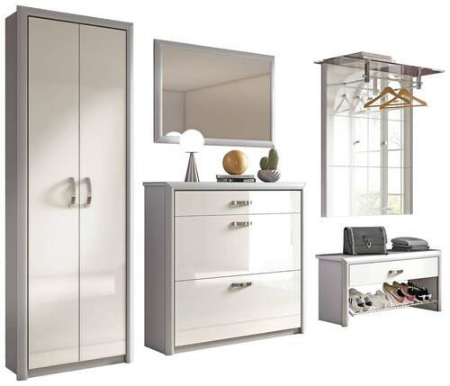 GARDEROBE 5-teilig  in 320/195/36 cm  - Alufarben/Weiß, Design, Glas/Holzwerkstoff (320/195/36cm) - Dieter Knoll
