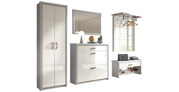 GARDEROBE 5-teilig in 320/195/36 cm - Alufarben/Weiß, Design, Glas/Holzwerkstoff (320/195/36cm) - Dieter Knoll