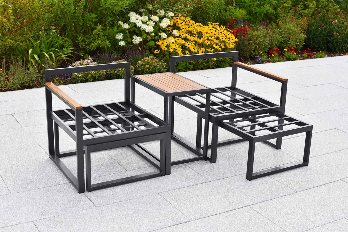 GARTENSET 11-teilig  - Graphitfarben/Naturfarben, KONVENTIONELL, Kunststoff/Textil - Gardenson