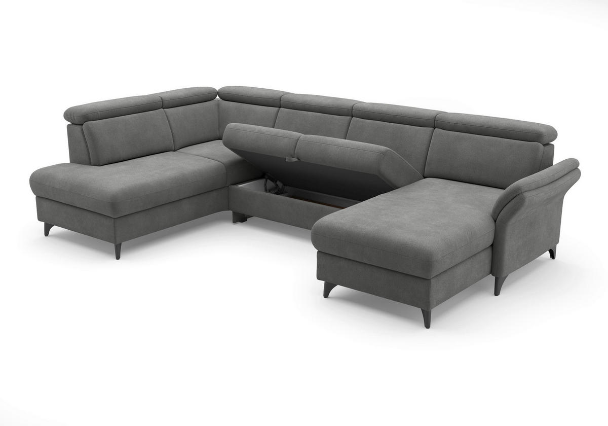 WOHNLANDSCHAFT GLENDALE E in Flachgewebe Grau  - Schwarz/Grau, KONVENTIONELL, Textil/Metall (193/321/166cm) - Sit & More