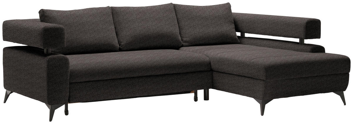 ECKSOFA in Chenille Dunkelbraun  - Dunkelbraun/Schwarz, Konventionell, Textil/Metall (265/184cm) - Hom`in
