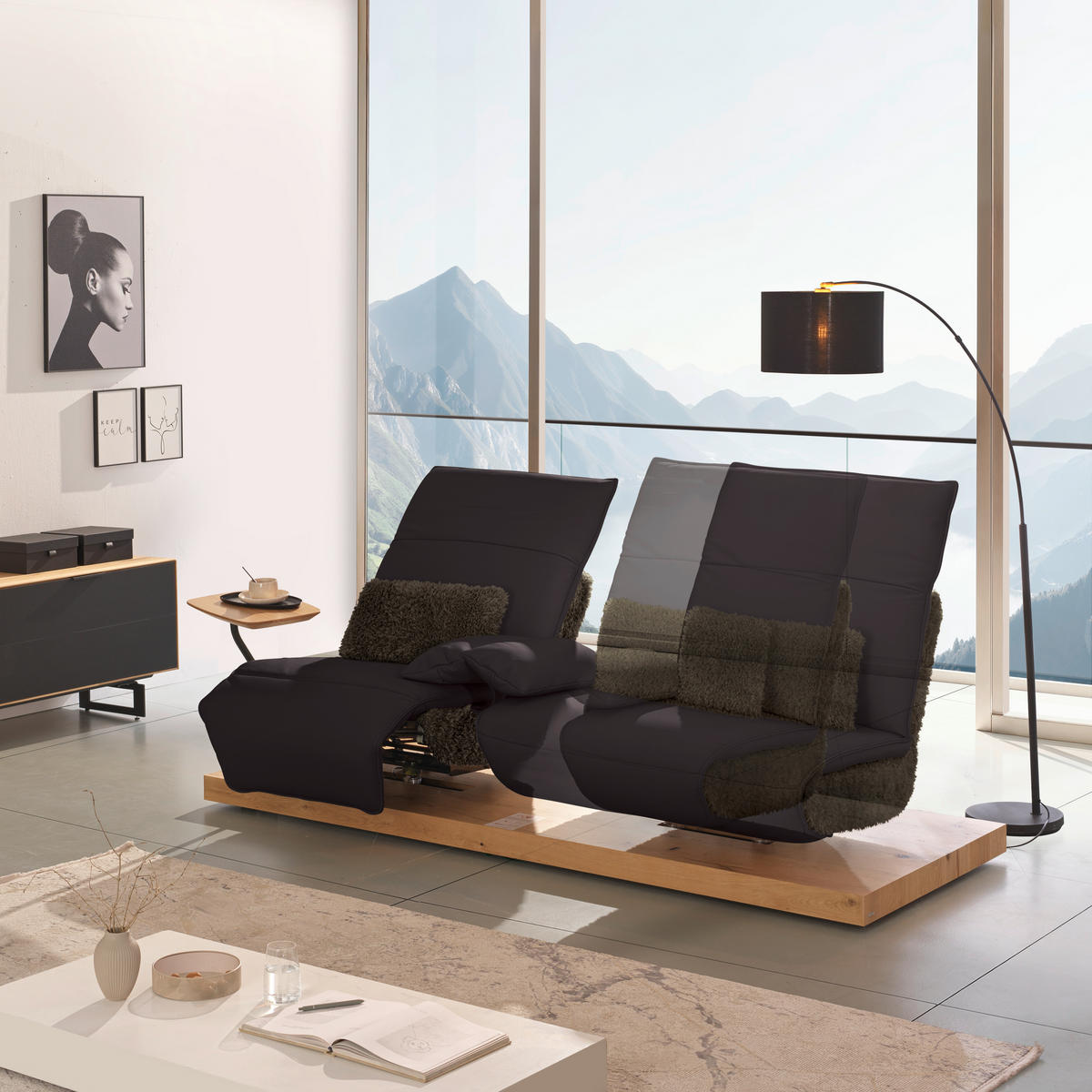 2-SITZER-SOFA  in Hochflor Echtleder Dunkelbraun  - Dunkelbraun/Schwarz, Design, Leder/Holz (240/65/104cm) - Koinor