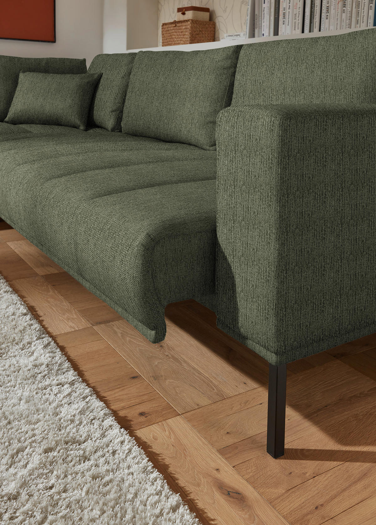 ECKSOFA  in Flachgewebe Grün  270/308 cm  - Schwarz/Grün, Design, Textil/Metall (270/308cm) - Pure Home Lifestyle