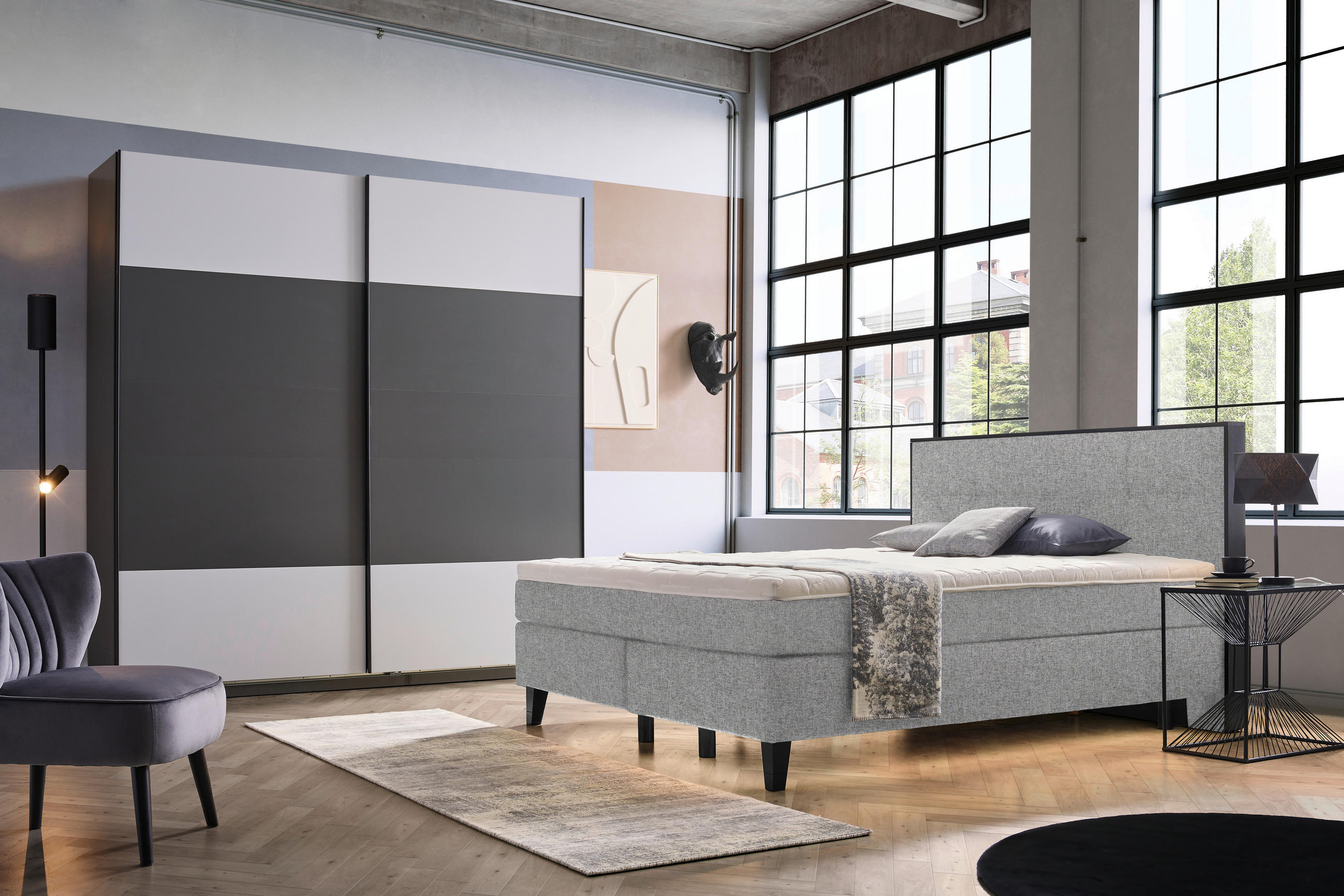 BOXSPRINGBETT 200/200 cm  in Taupe  - Taupe/Schwarz, Design, Holz/Textil (200/200cm) - Hom`in